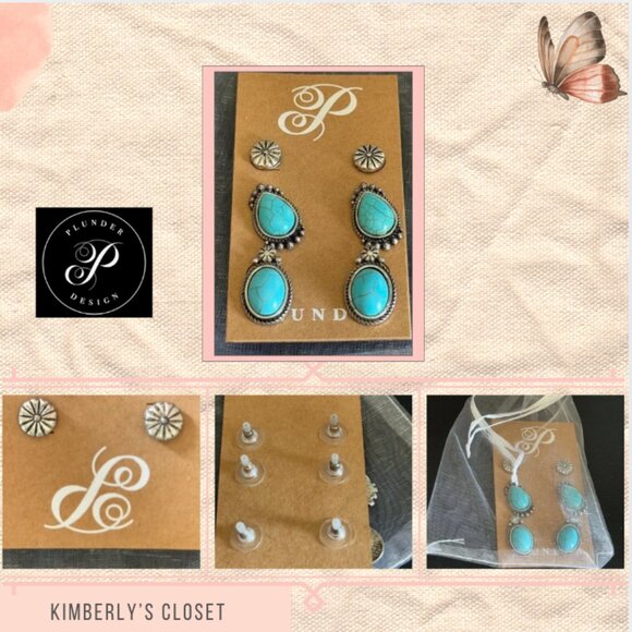 Plunder Designs Turquoise Statement Earring Set - Picture 2 of 8